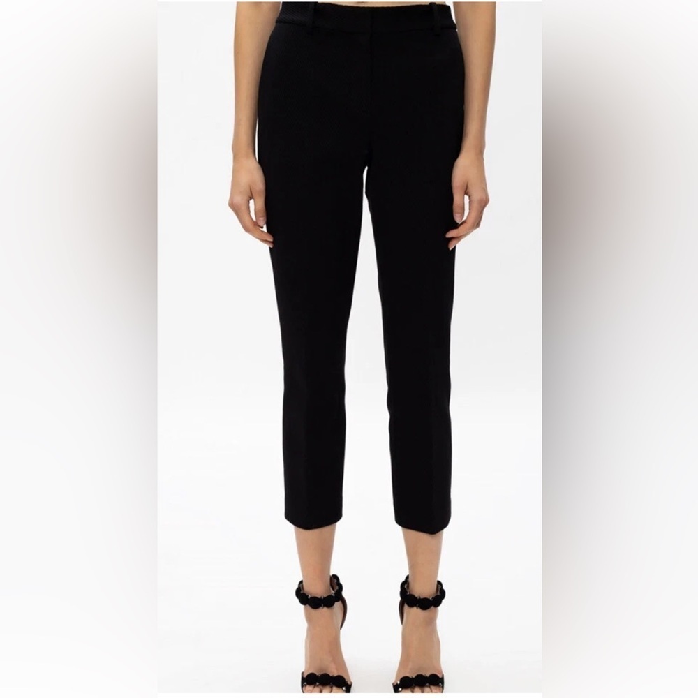 Theory Treeca 2 Slim Cropped Pant Black Knit Twill Textured Ribbed Trouser